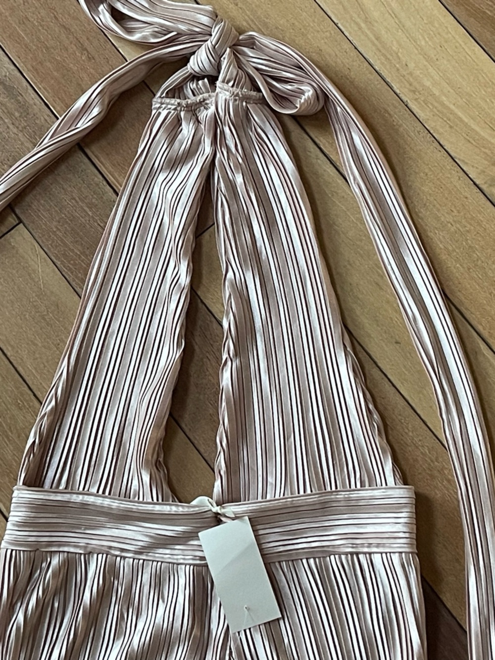 Miss Circle New York Pleated Halter Glam Jumpsuit NWT XS Blush Pink Satin - Picture 14 of 16